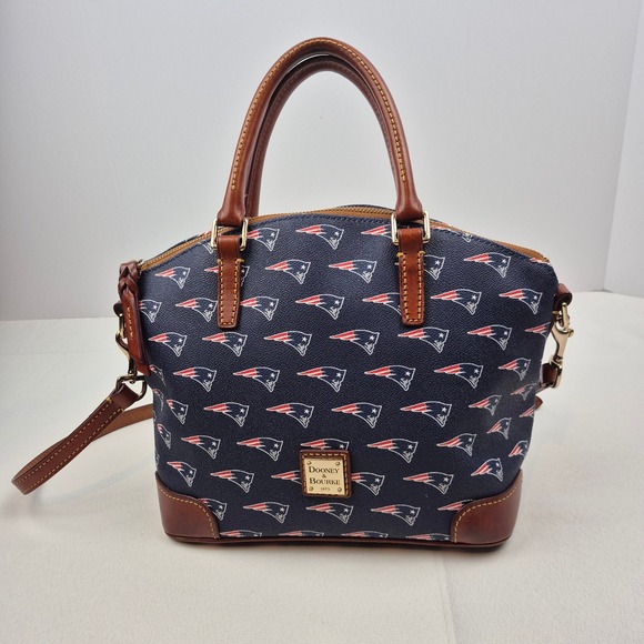 Dooney & Bourke NFL Patriots Satchel Bag Crossbody Navy Coated Canvas Leather - Picture 1 of 16